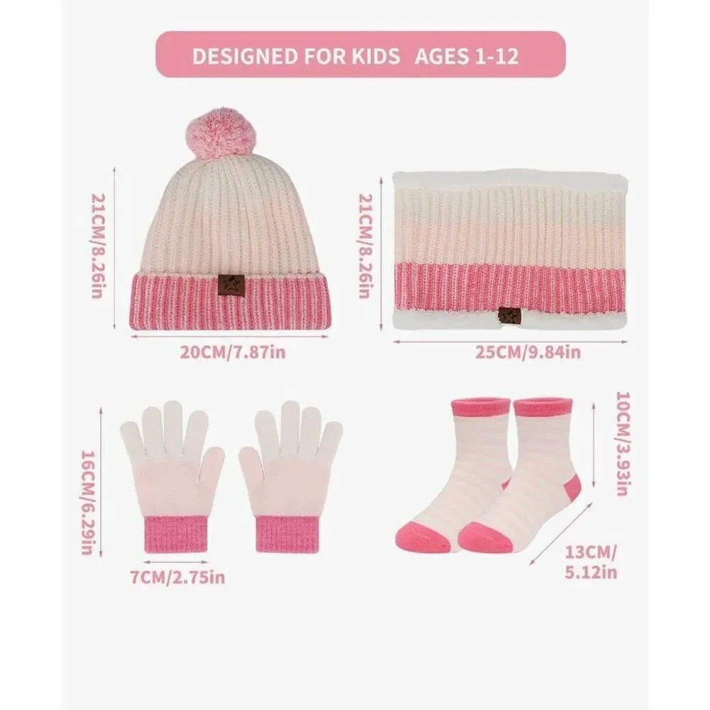 April Frogs Kids Hat Gloves Scarf Set: Winter Warm Beanie Hats Toddler Knit Neck